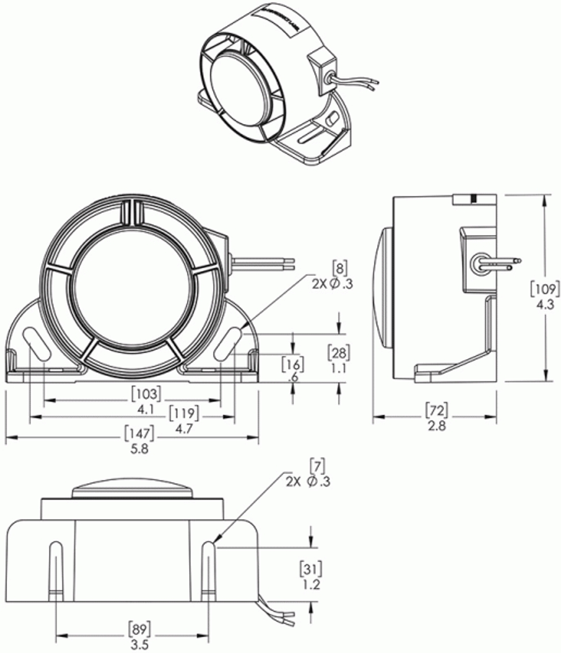 112dB @ 12/24V Reverse Mounted Speaker Backup Alarm - Blue  73070