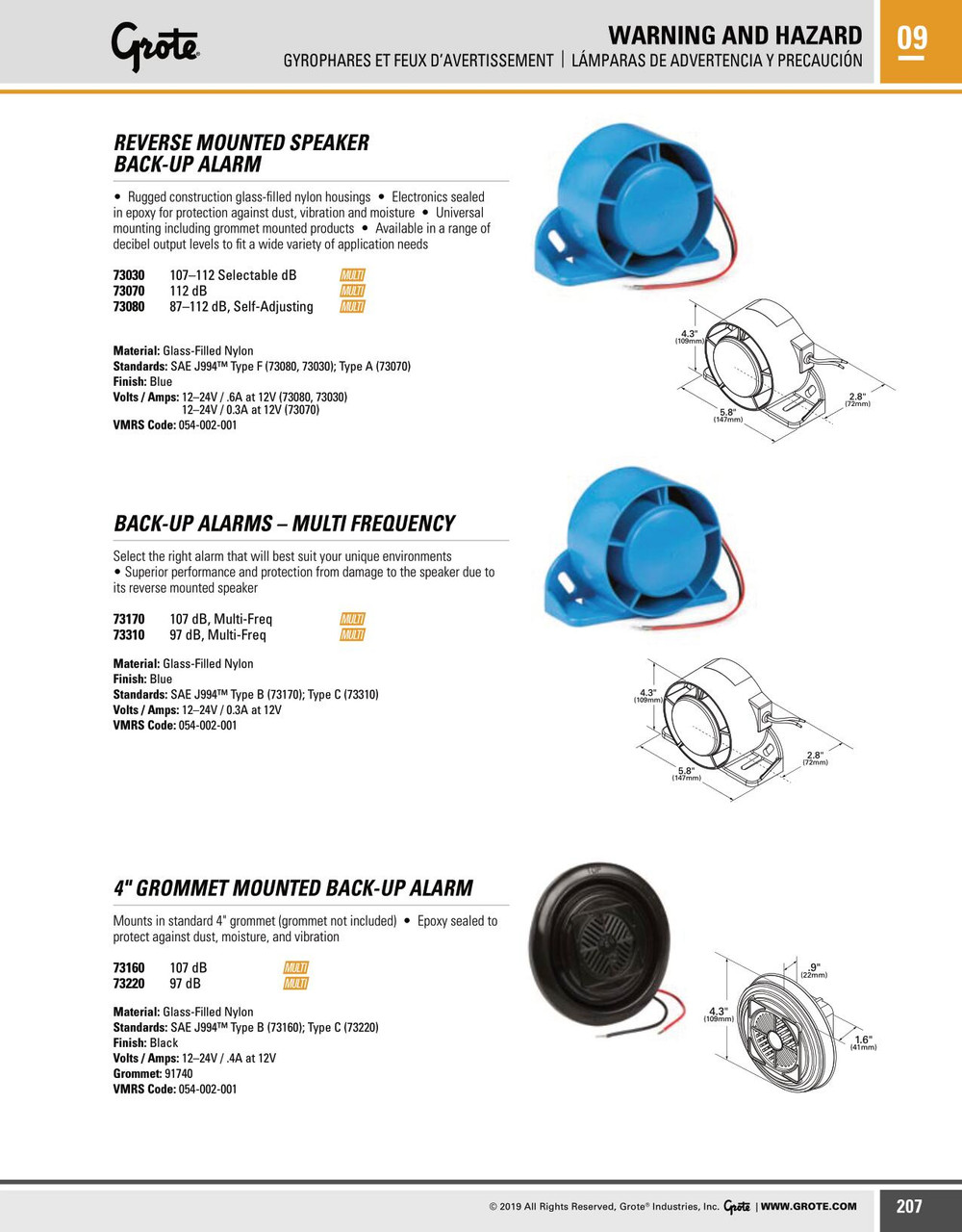 112dB @ 12/24V Reverse Mounted Speaker Backup Alarm - Blue  73070