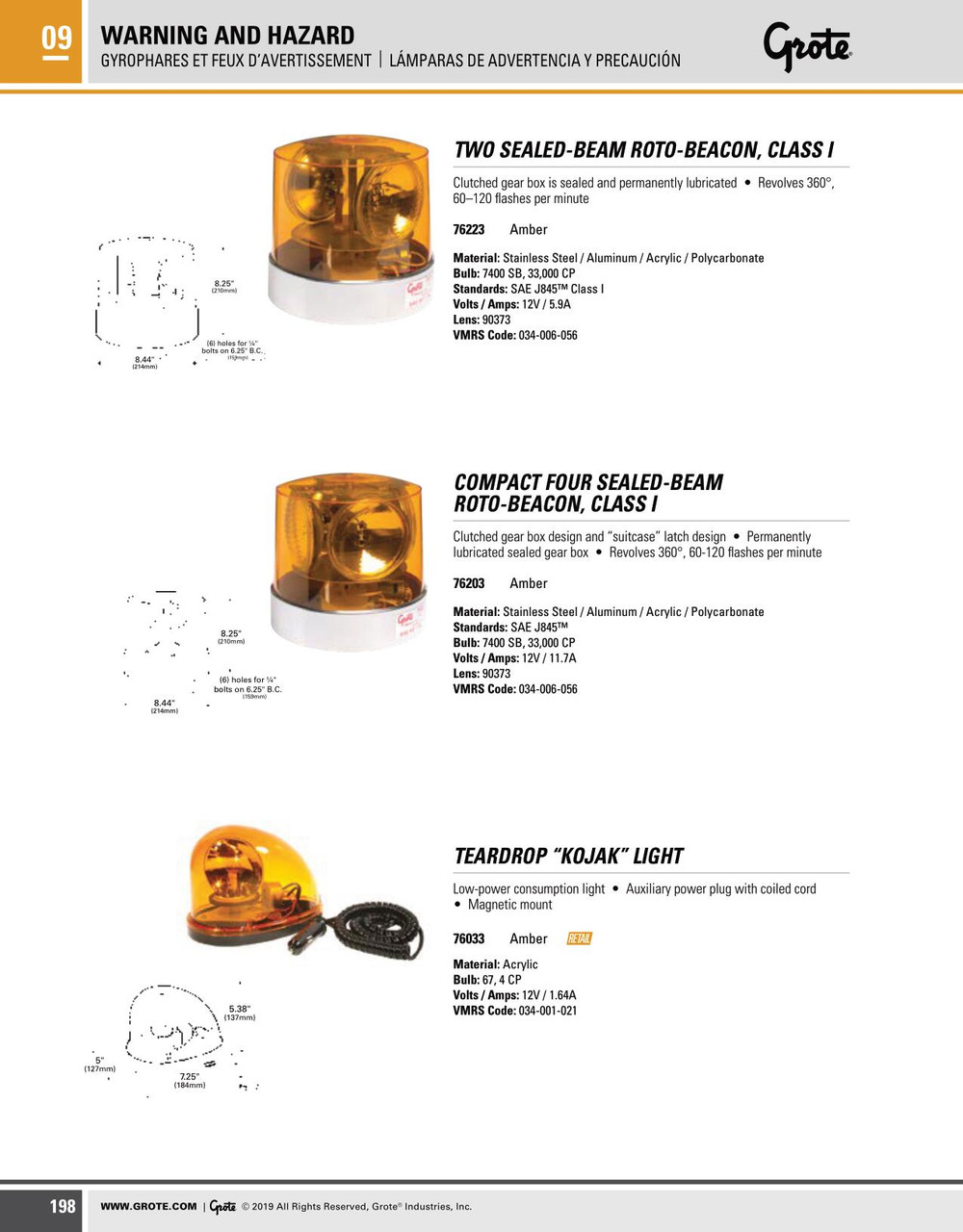 Class I Two Bulb Sealed Beam Roto-Beacon - Amber  76223