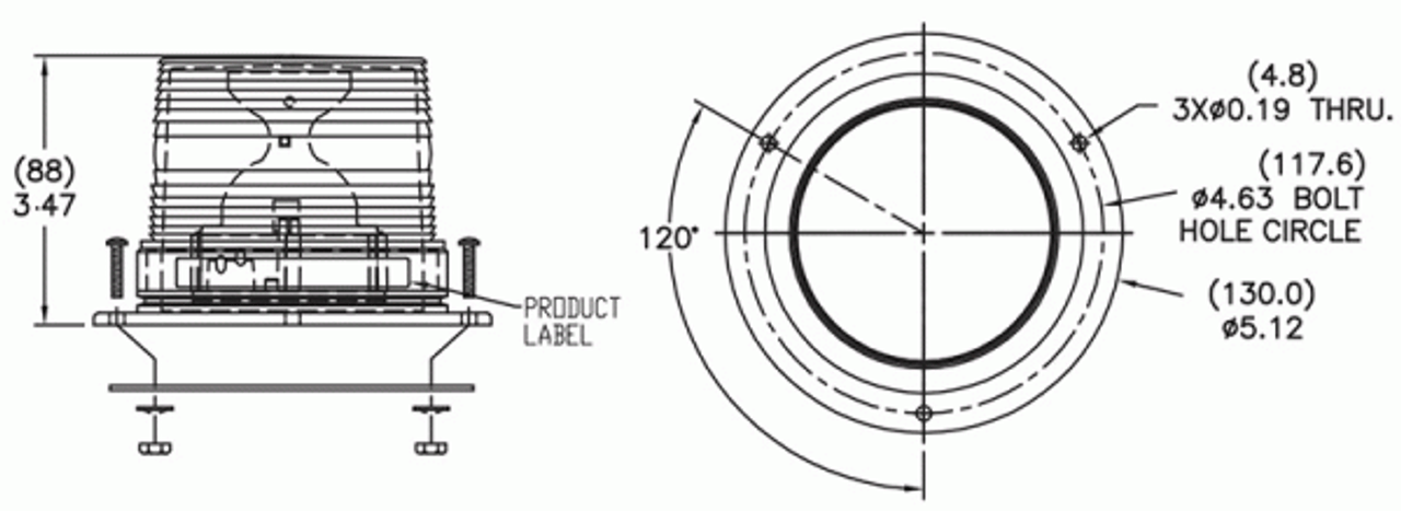 Material Handling LED Beacon Permanent Mount Short Lens - Red  78092