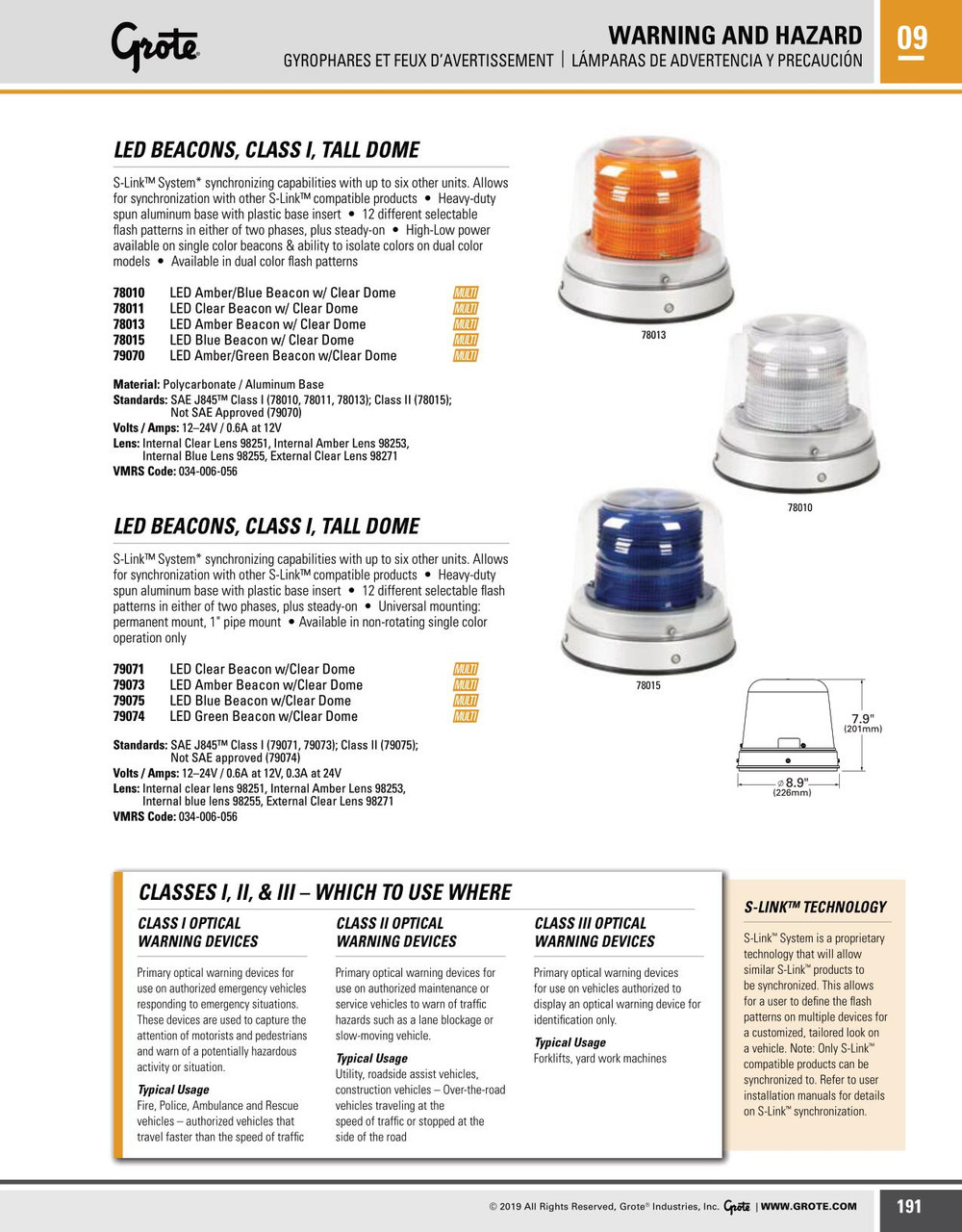 Tall Dome LED Beacon 12 to 24 V High Lens - Blue  79075
