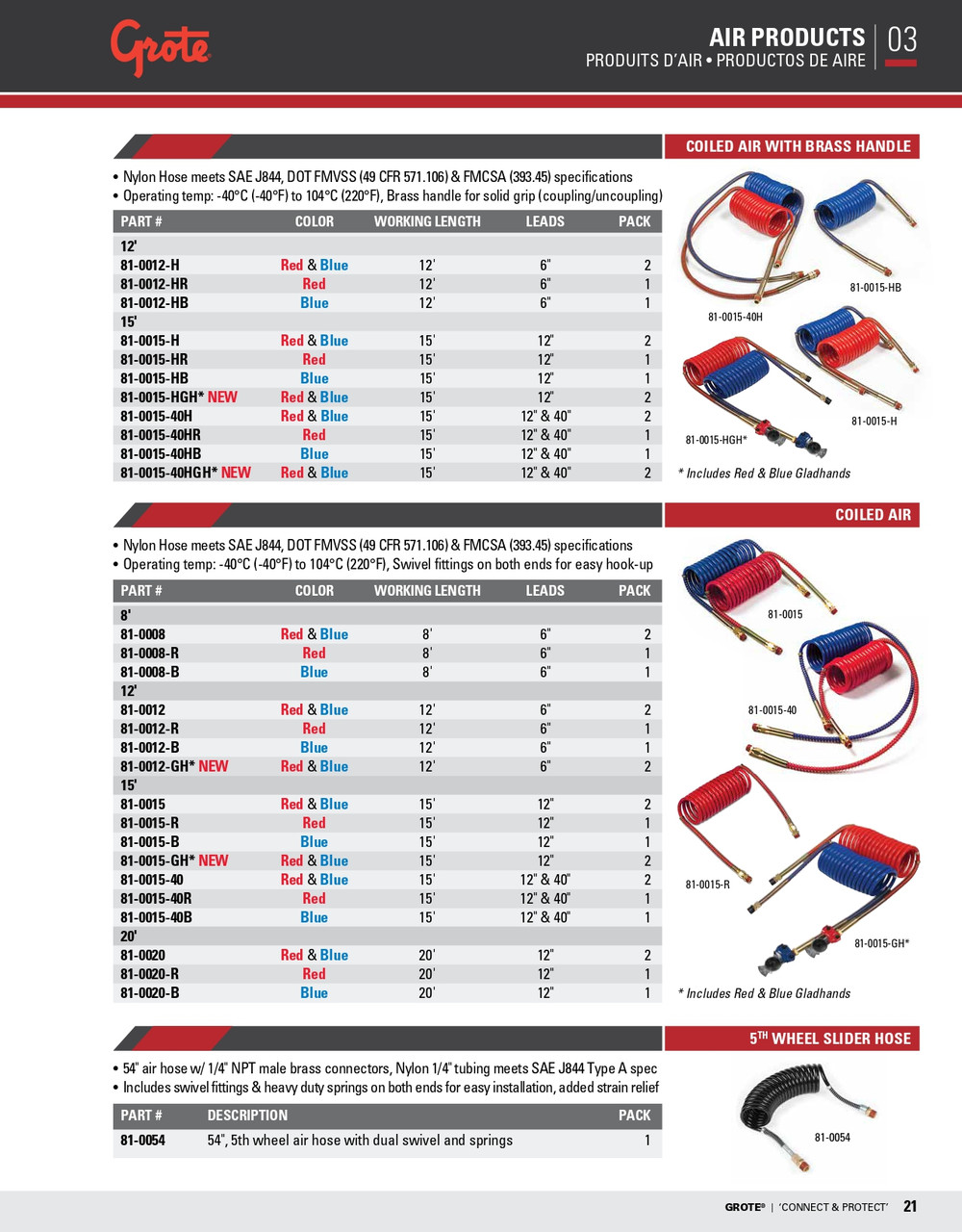 1/2" x 12' @ 2 Pack Red/Blue Recoil Air Hoses w/Red & Blue Gladhands & Male NPT Fittings  81-0012-GH