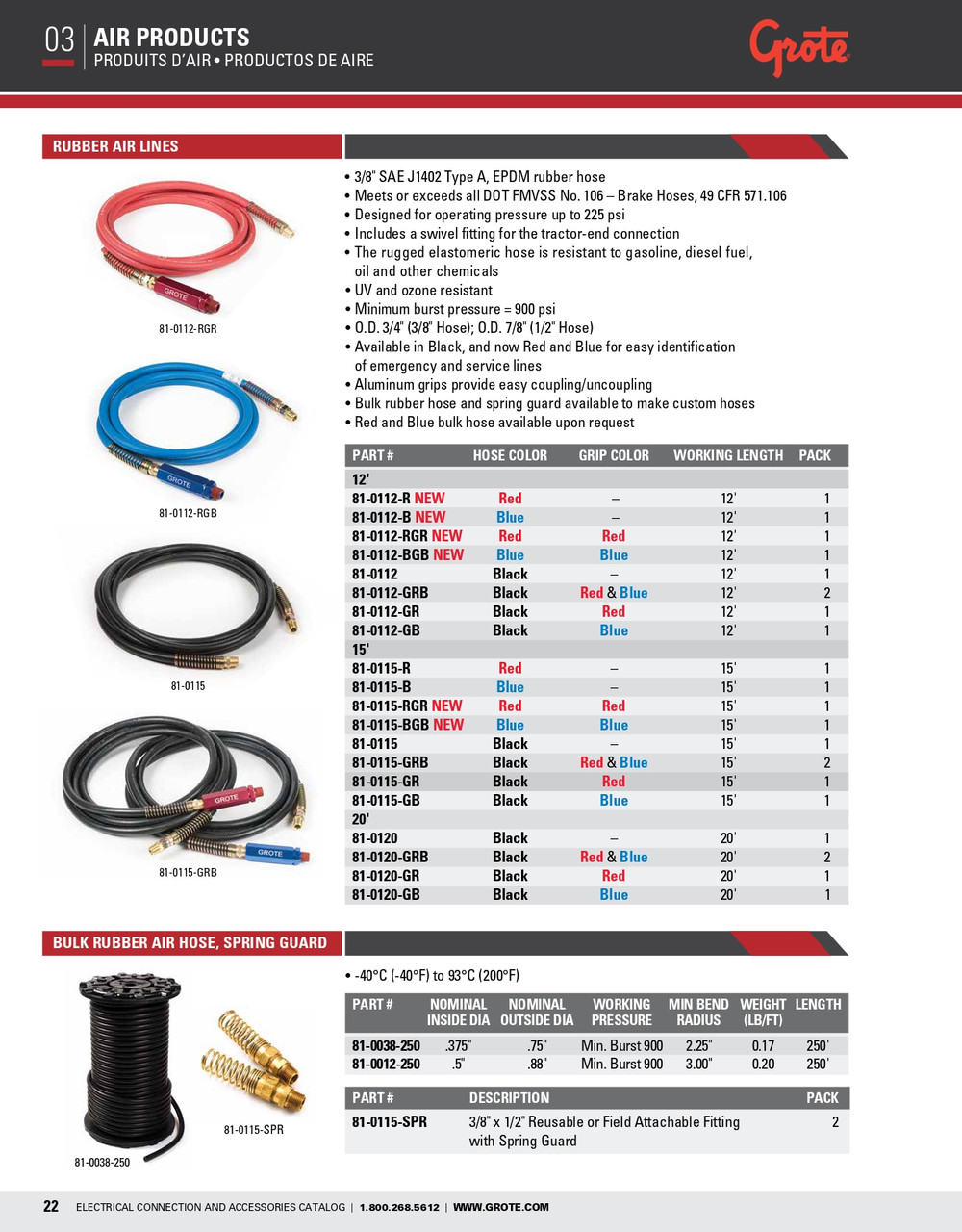 1/2" x 20' Black EPDM Air Hose w/Red & Blue Anodized Grips & Male NPT Fittings  81-0120-GRB