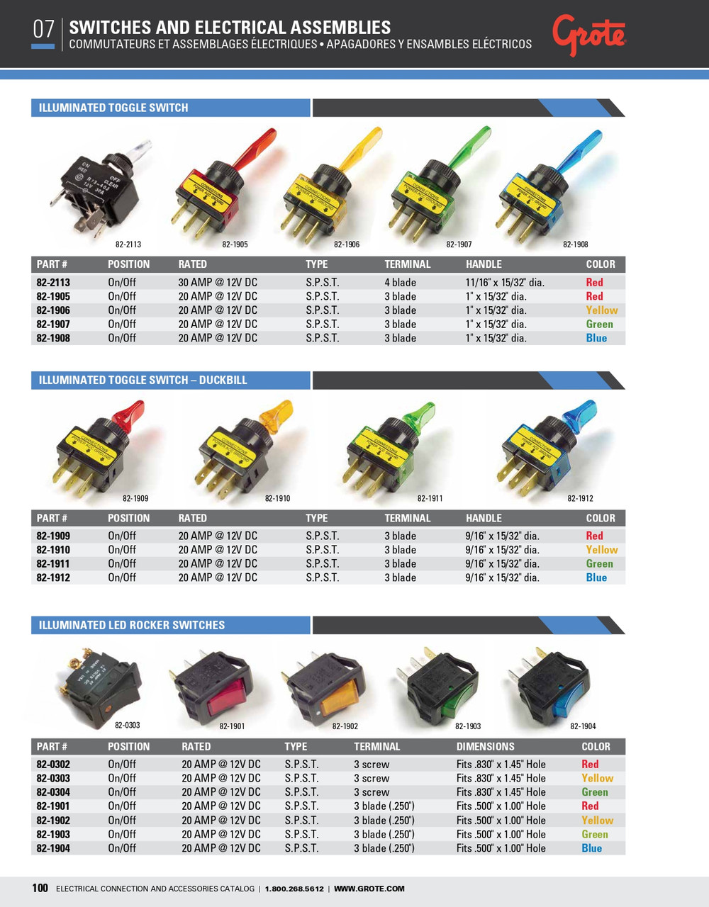 Rocker Switch - Illuminated 3 Screw - Amber  82-0303