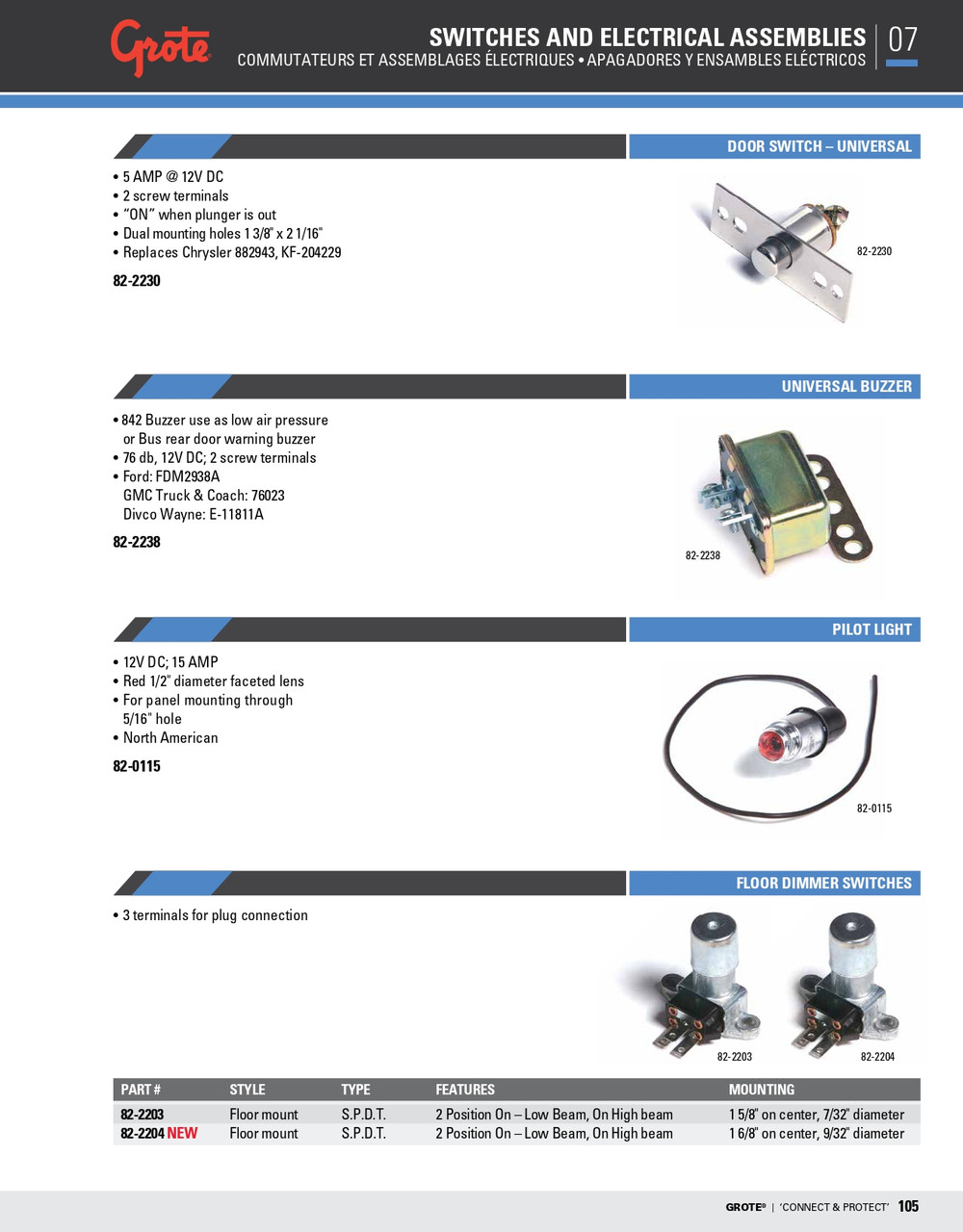 2 Position SPDT Floor Mount Dimmer Switch  82-2204