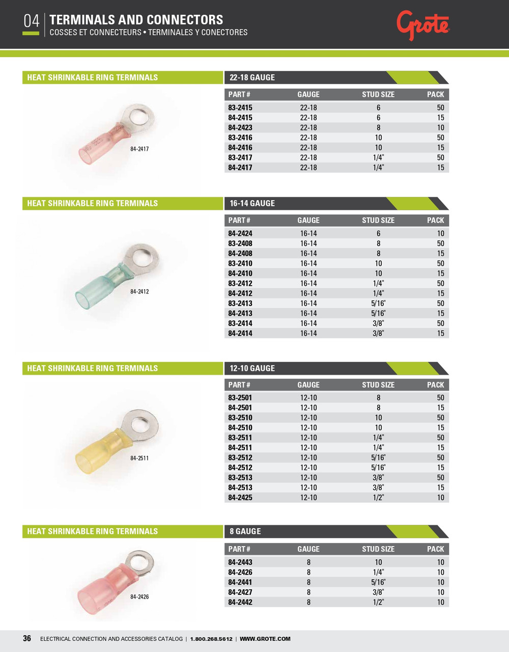 16 - 14 AWG Heat Shrinkable Ring Terminals 3/8" @ 50 Pack - Blue  83-2414