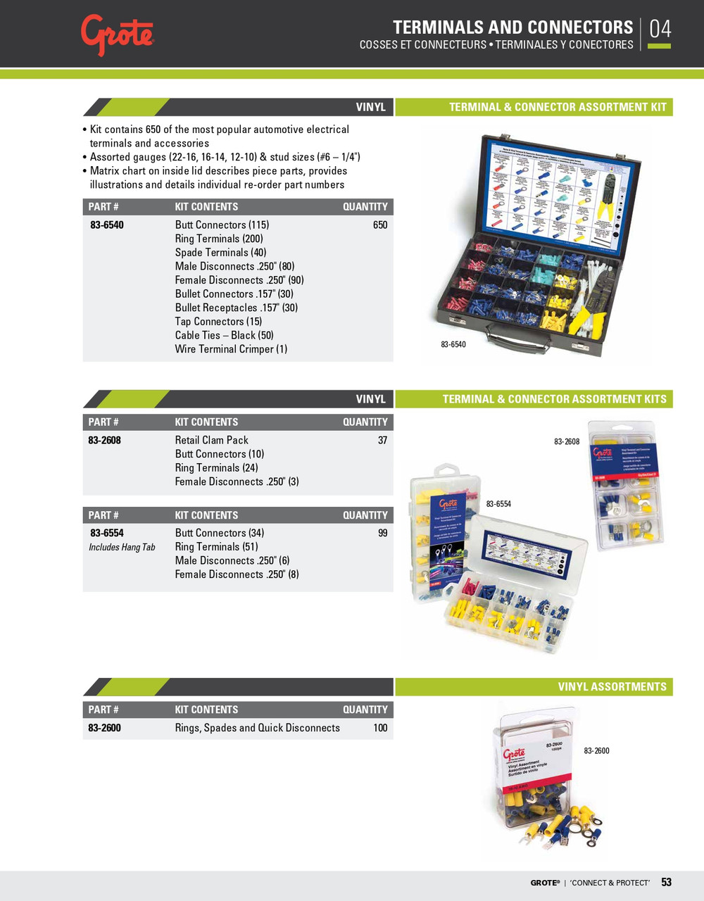 16 - 10 AWG Nylon & PVC Terminal Assortment Kit @ 37 Pack - Blue/Yellow  83-2608