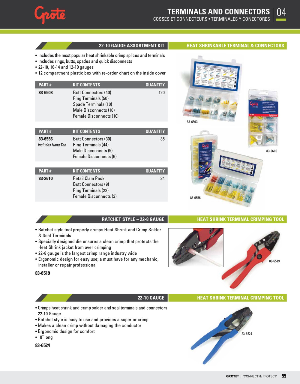 16 - 10 AWG Heat Shrink Kit Assorted Terminals & Connectors @ 34 Pack - Red/Blue/Yellow  83-2610