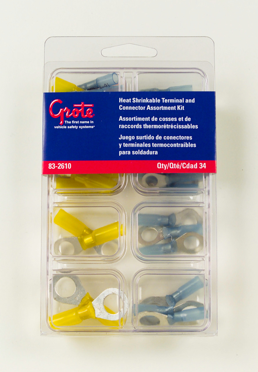 16 - 10 AWG Heat Shrink Kit Assorted Terminals & Connectors @ 34 Pack - Red/Blue/Yellow  83-2610