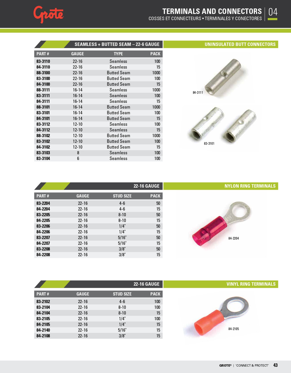 6 AWG Uninsulated Butt Connectors Butted Seam @ 100 Pack  83-3104