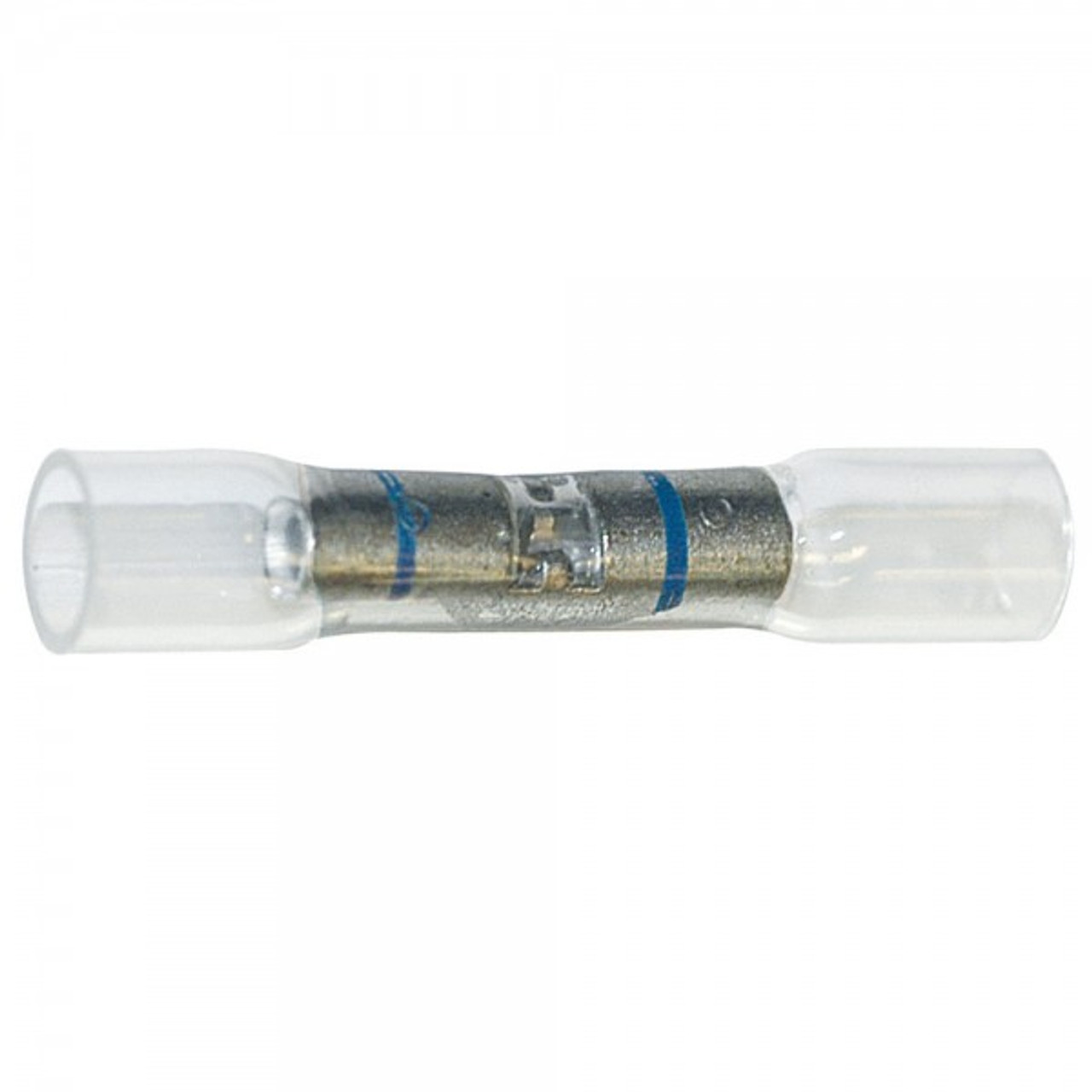 16 - 14 AWG Heat Shrinkable Butt Connectors @ 100 Pack - Clear w/Blue Stripe  83-4350