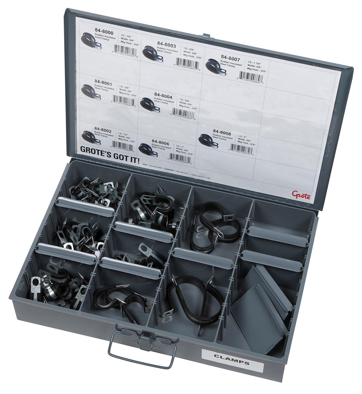 Rubber Insulated Steel Clamp Assortment Tray @ 64 Pack - Gray  83-6658