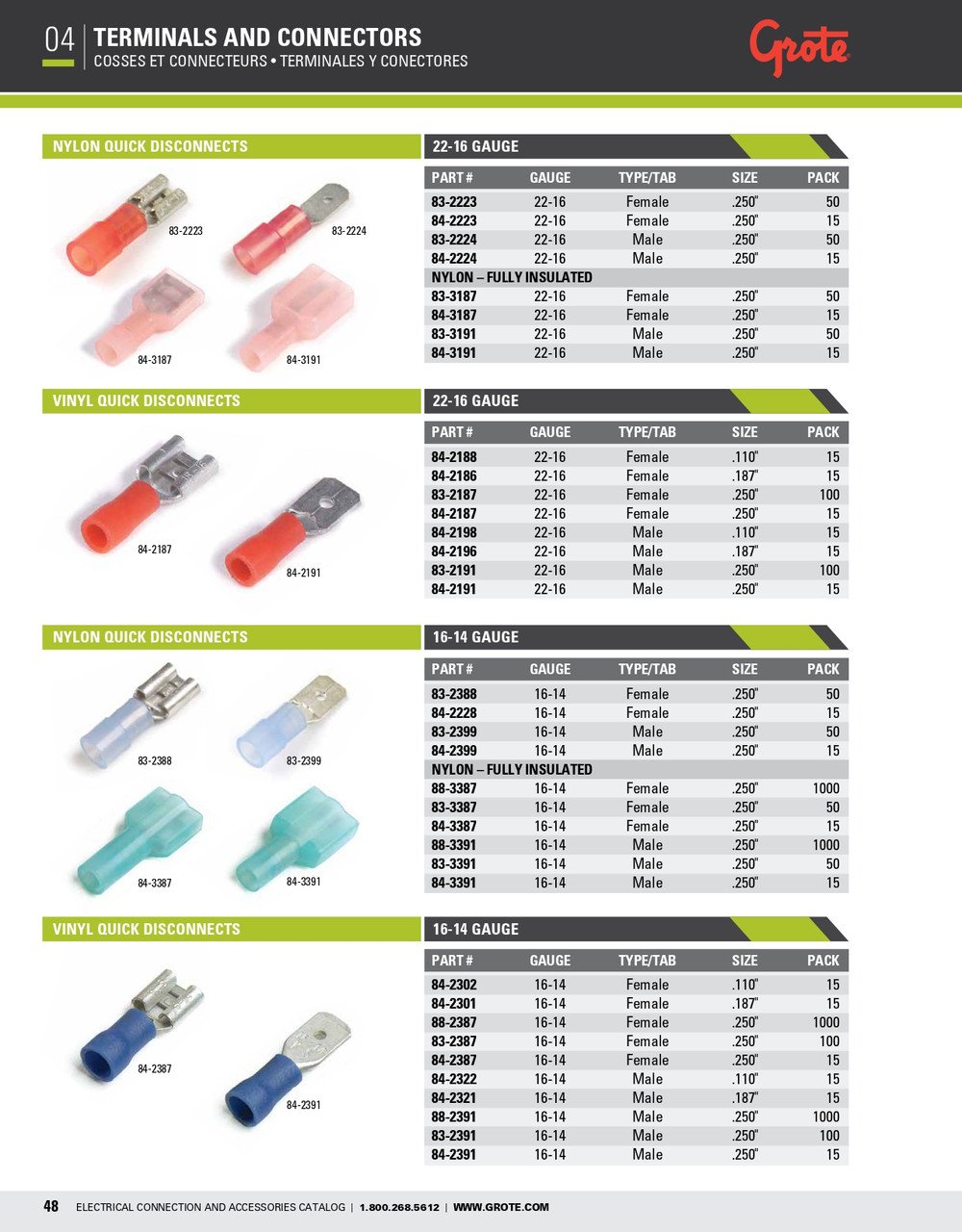 16 - 14 AWG Nylon Quick Disconnects Female .250" @ 15 Pack - Blue  84-3387