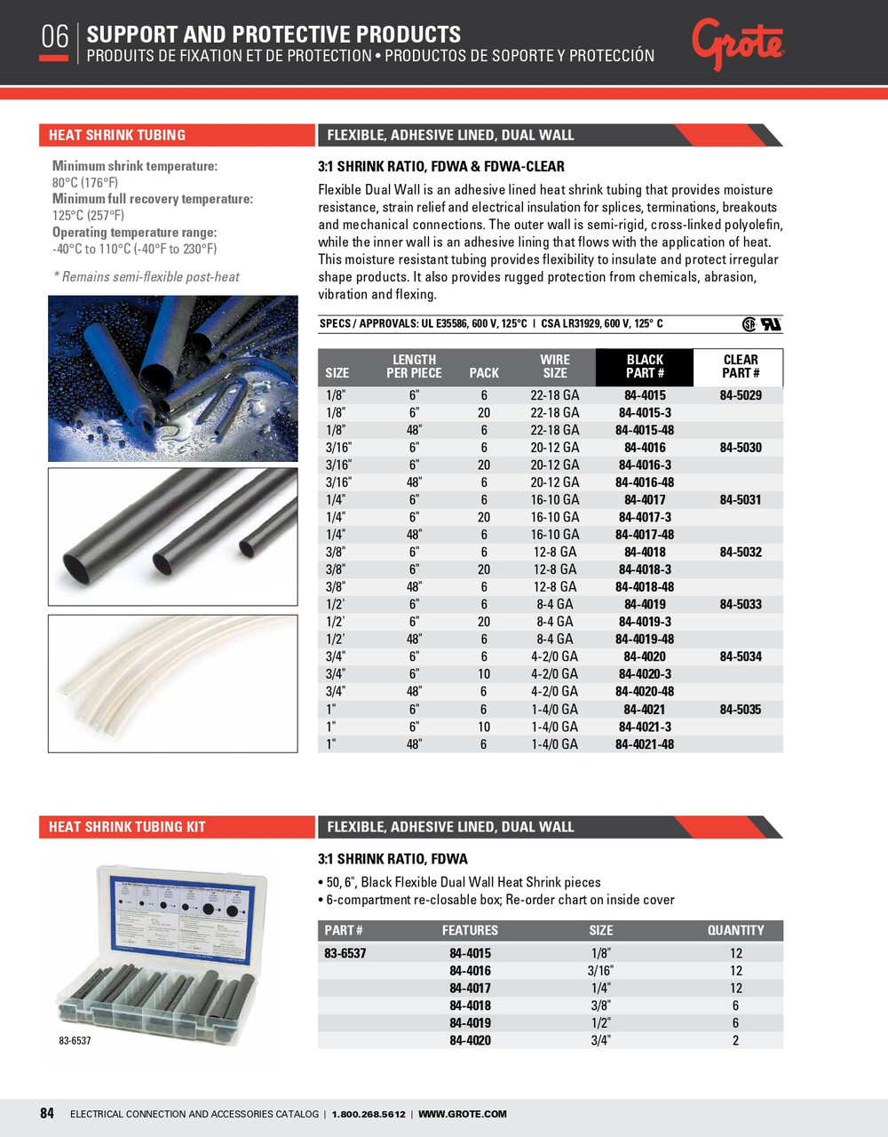 1/8" Dual Wall 3:1 Flexible Adhesive Lined Heat Shrink Tubing 48" @ 6 Pack - Black  84-4015-48