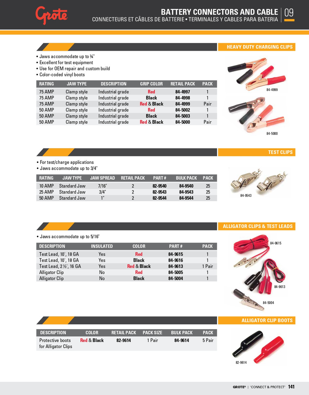 50A/Black Heavy Duty Charging Clip @ 1 Pair - Red  84-5000