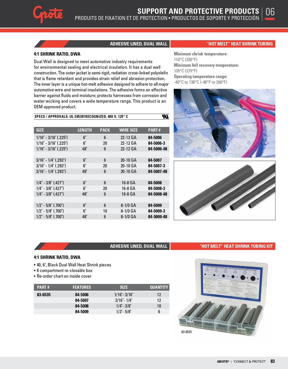 1/16 - 3/16" Dual Wall 4:1 Hot Melt Heat Shrink Tubing 6" @ 20 Pack - Black  84-5006-3