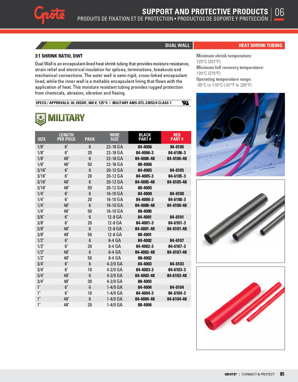 3/16" Dual Wall 3:1 Heat Shrink Tubing 6" @ 6 Pack - Red  84-6105