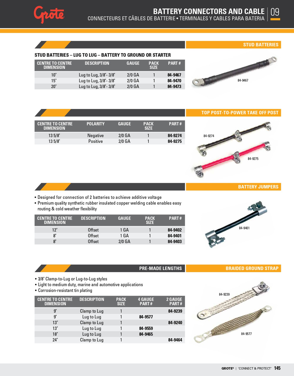 2/0 AWG Negative Top Post-To-Power Task Off Post 13-5/8" - Black  84-9274