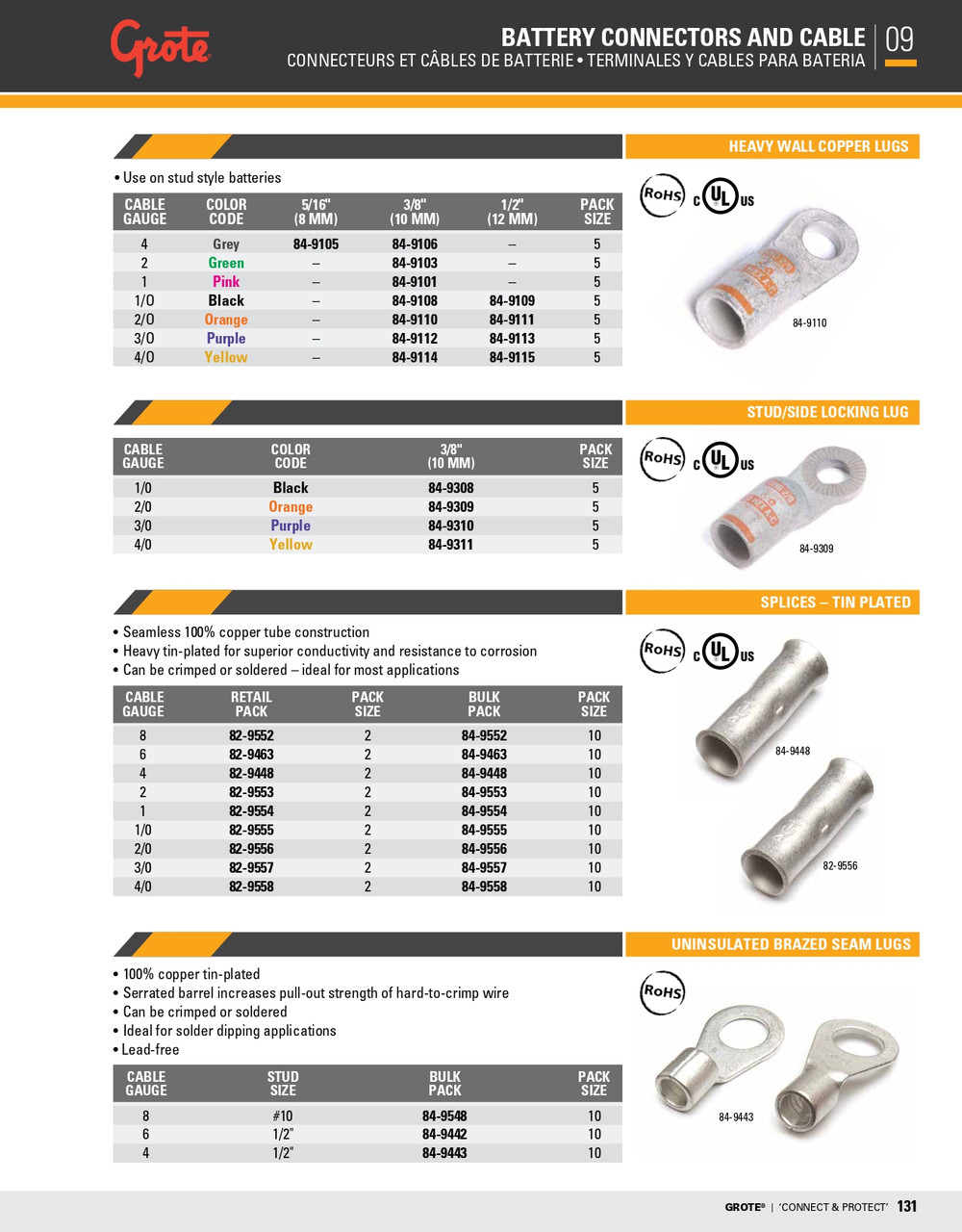 6 AWG Uninsulated Brazed Seam Lugs 1/2" @ 10 Pack  84-9442