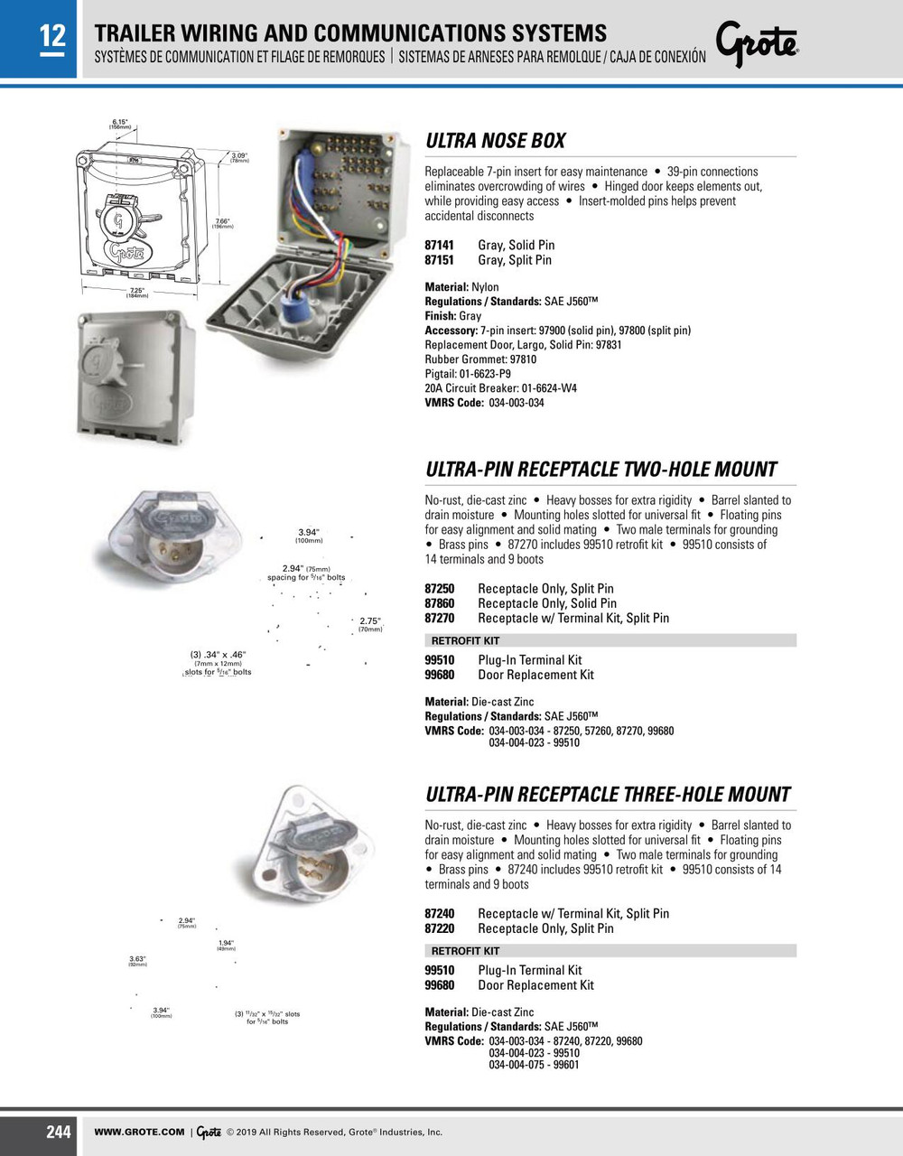 Ultra-Pin Split Pin Receptacle - Two-Hole Mount  87250