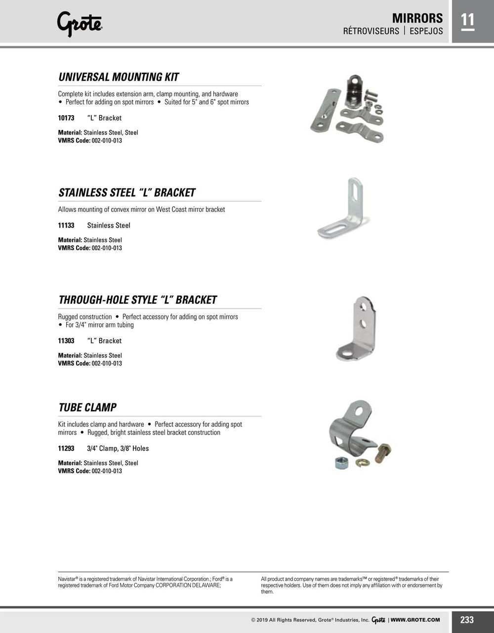 Universal Mounting Kit w/"L" Bracket - Stainless Steel  10173