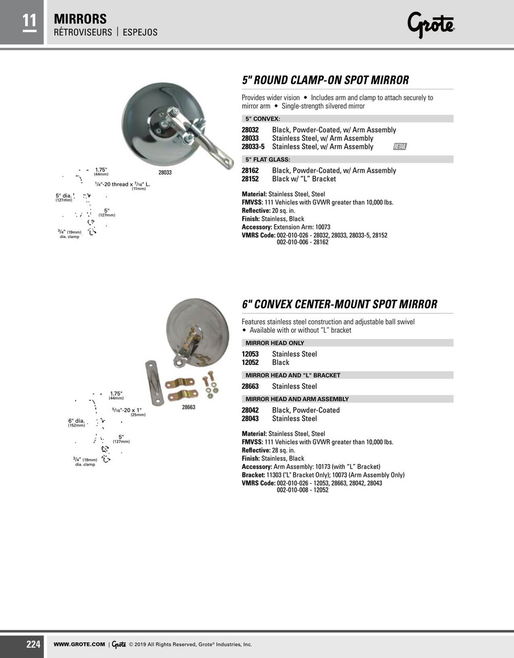 5" Round Clamp-On Spot Mirror w/Arm Assembly - Stainless Steel  28033