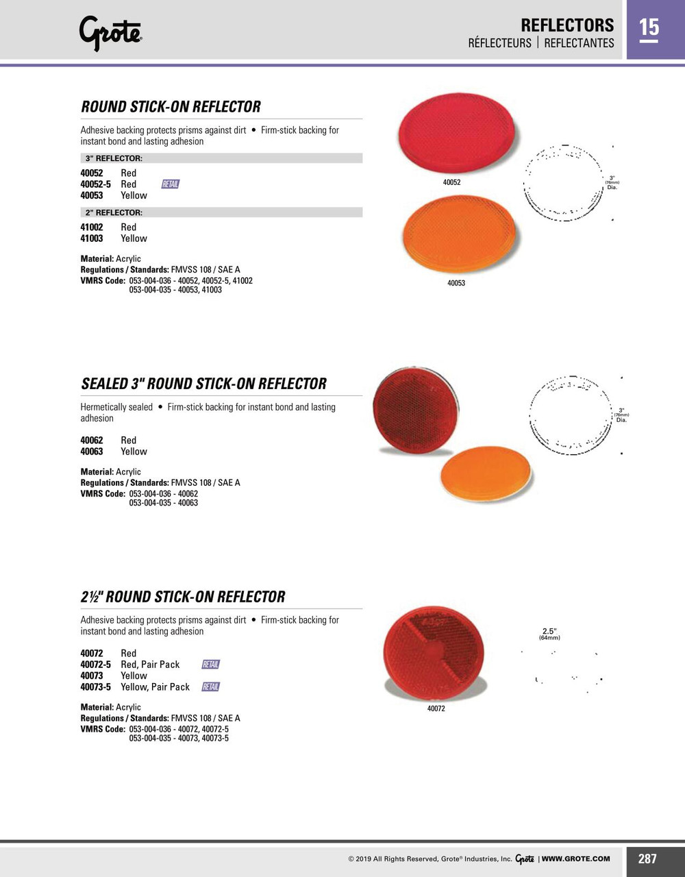 2-1/2" Round Stick-On Reflector - Amber  40073