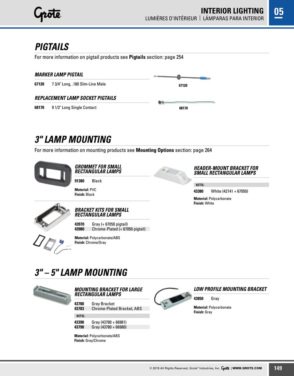 Small Rectangular Lamp Kit Mounting Brackets - Gray  43970