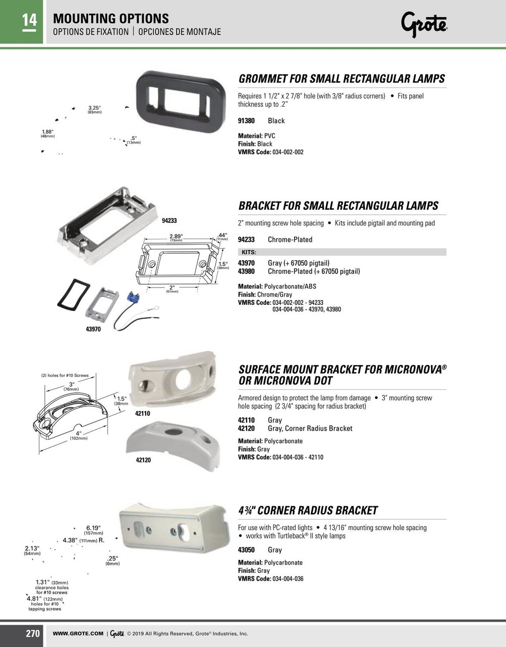 Small Rectangular Lamp Kit Mounting Brackets - Chrome  43980