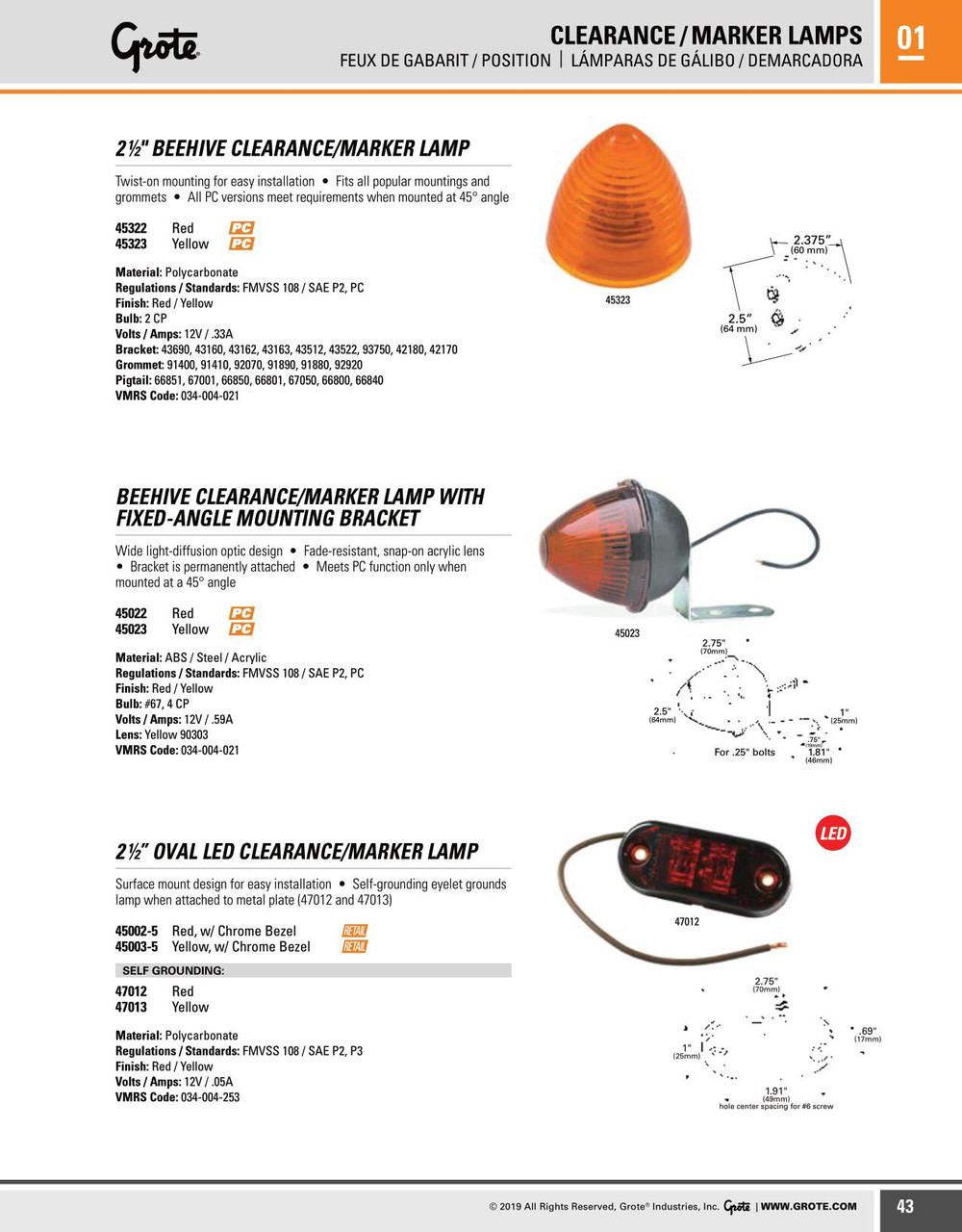 2-1/2" Oval LED Clearance/Marker Lamp & Chrome Bezel - Retail - Amber  45003-5