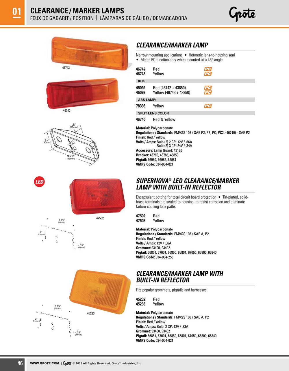Rectangular Clearance/Marker Lamp Kit (46743 + 43850) - Amber  45093