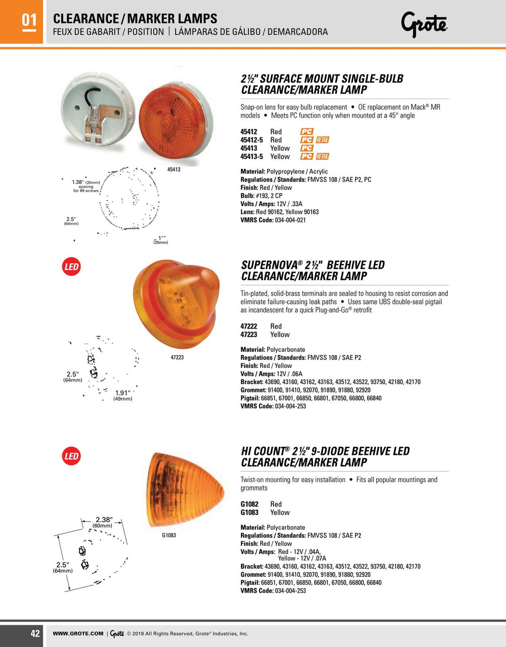 2-1/2" Surface-Mount Single-Bulb Clearance/Marker Lamp - Red  45412
