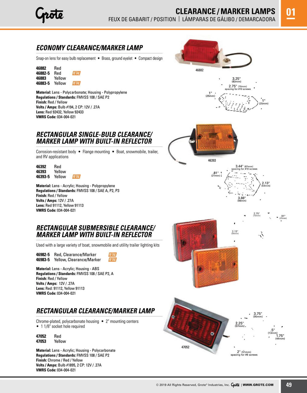 Chrome Plated Rectangular Clearance/Marker Lamp - Amber  47053