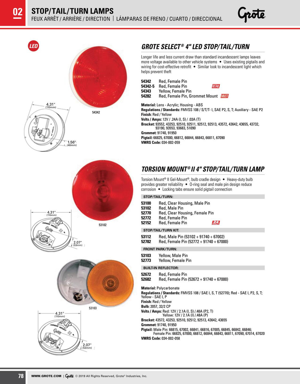 4" Torsion Mount® II Front/Park/Turn Lamp w/Female Pin - Amber  52773
