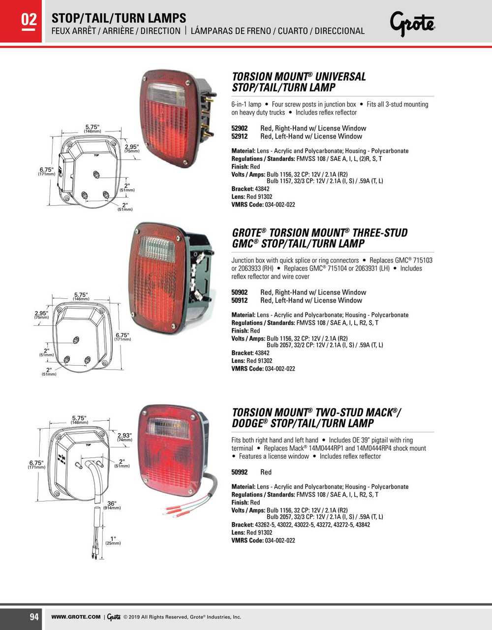 Torsion Mount® Universal Stop/Tail/Turn Lamp Left Hand - Red/Clear  52912