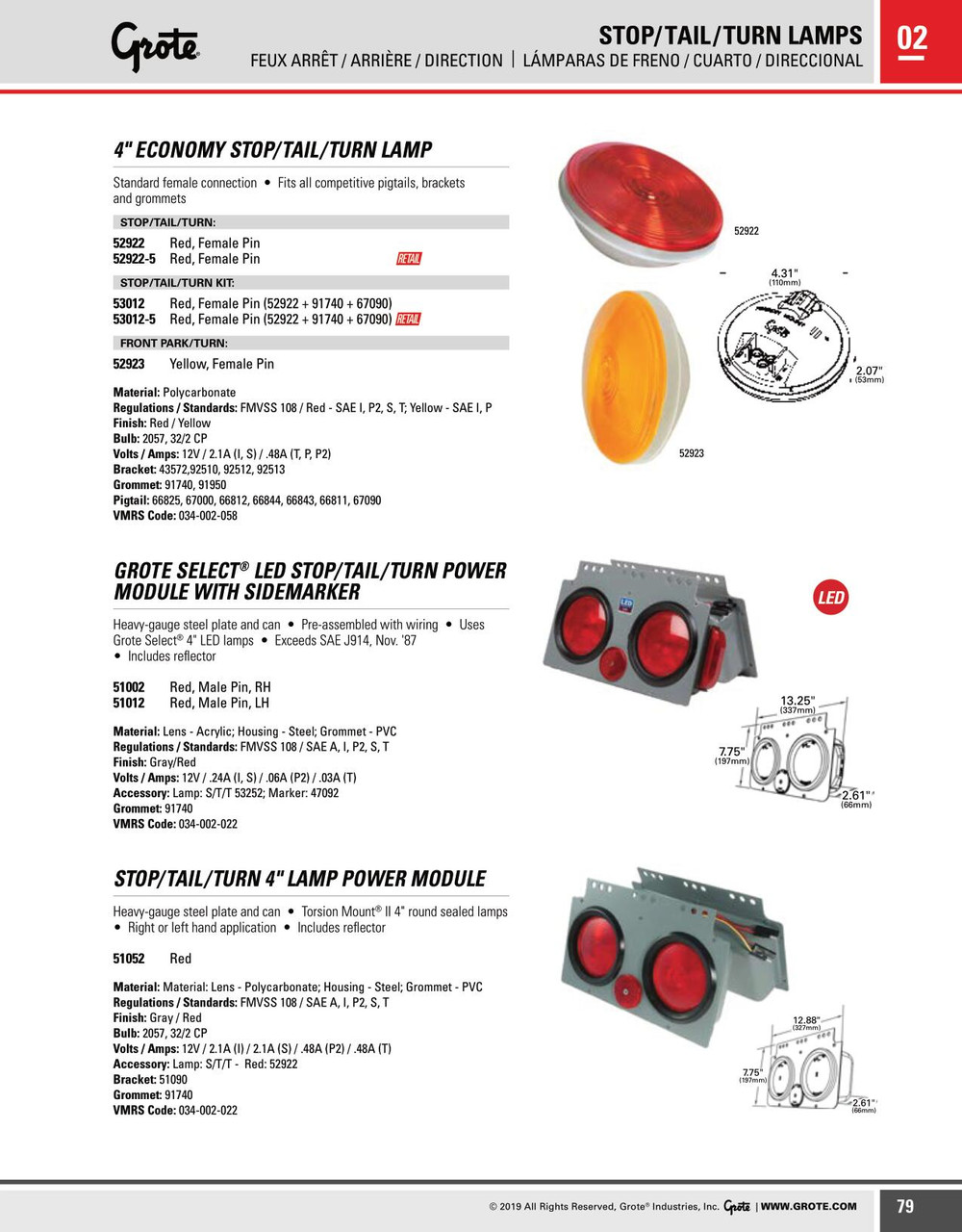 4" Economy Stop/Tail/Turn Lamp Kit (52922 + 91740 + 67090) - Red  53012