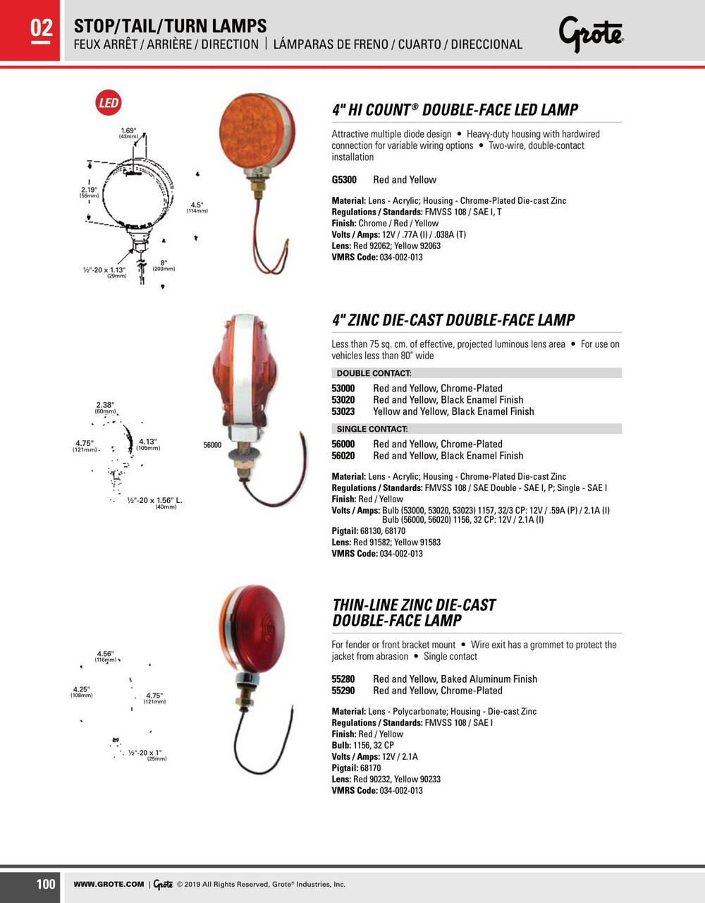 4" Zinc Die Cast Double Faced Lamp - Double Contact - Red/Amber  53020