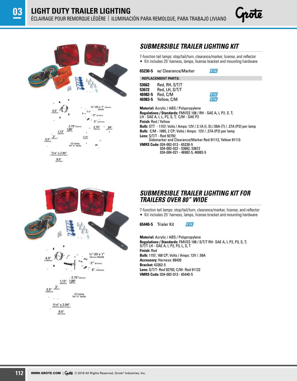 Right Hand Submersible Trailer Stop/Tail/Turn Lamp Assembly - Red  53662