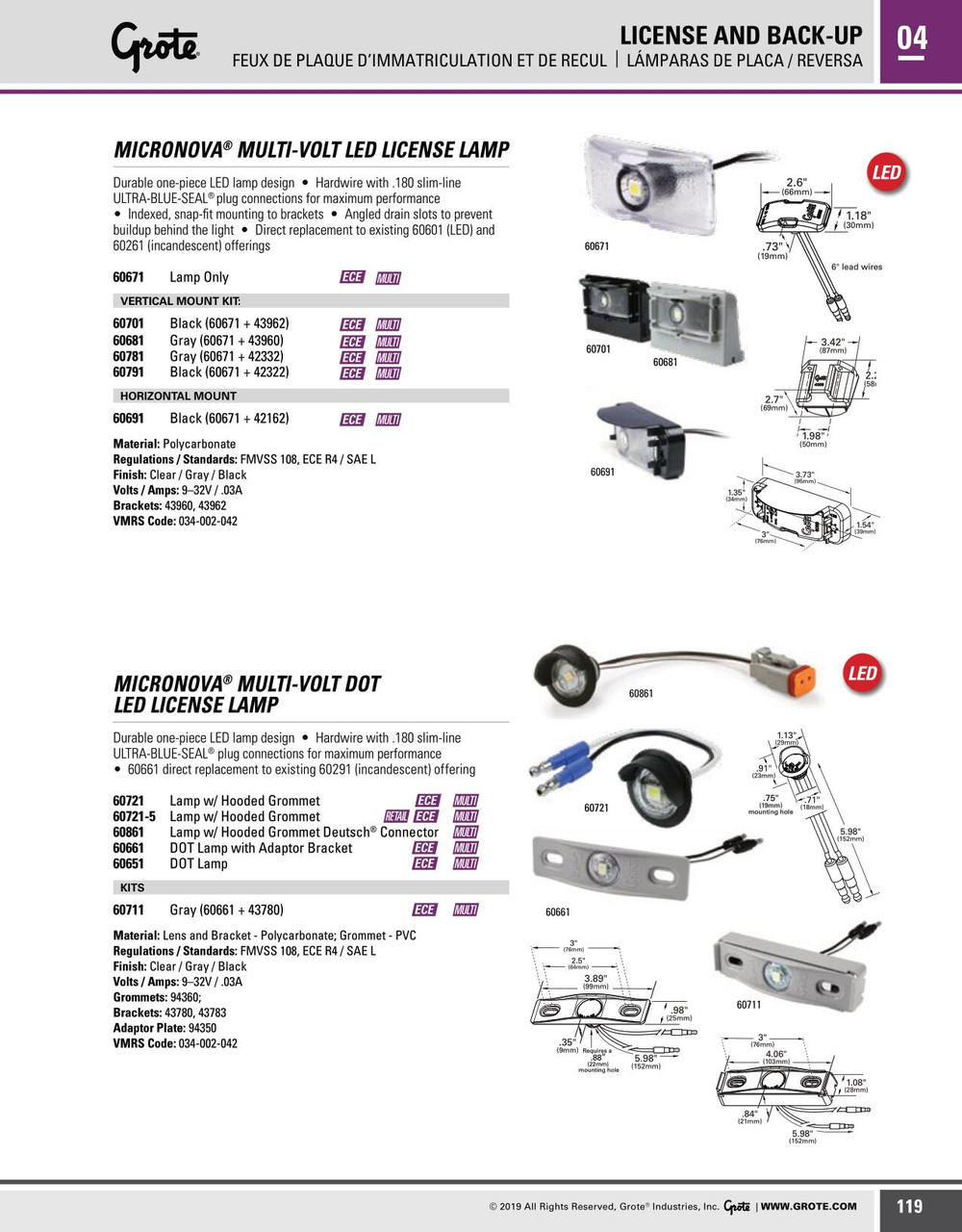 MicroNova® Multi-Volt DOT LED License Lamp Kit (60661 + 43780) - Clear  60711