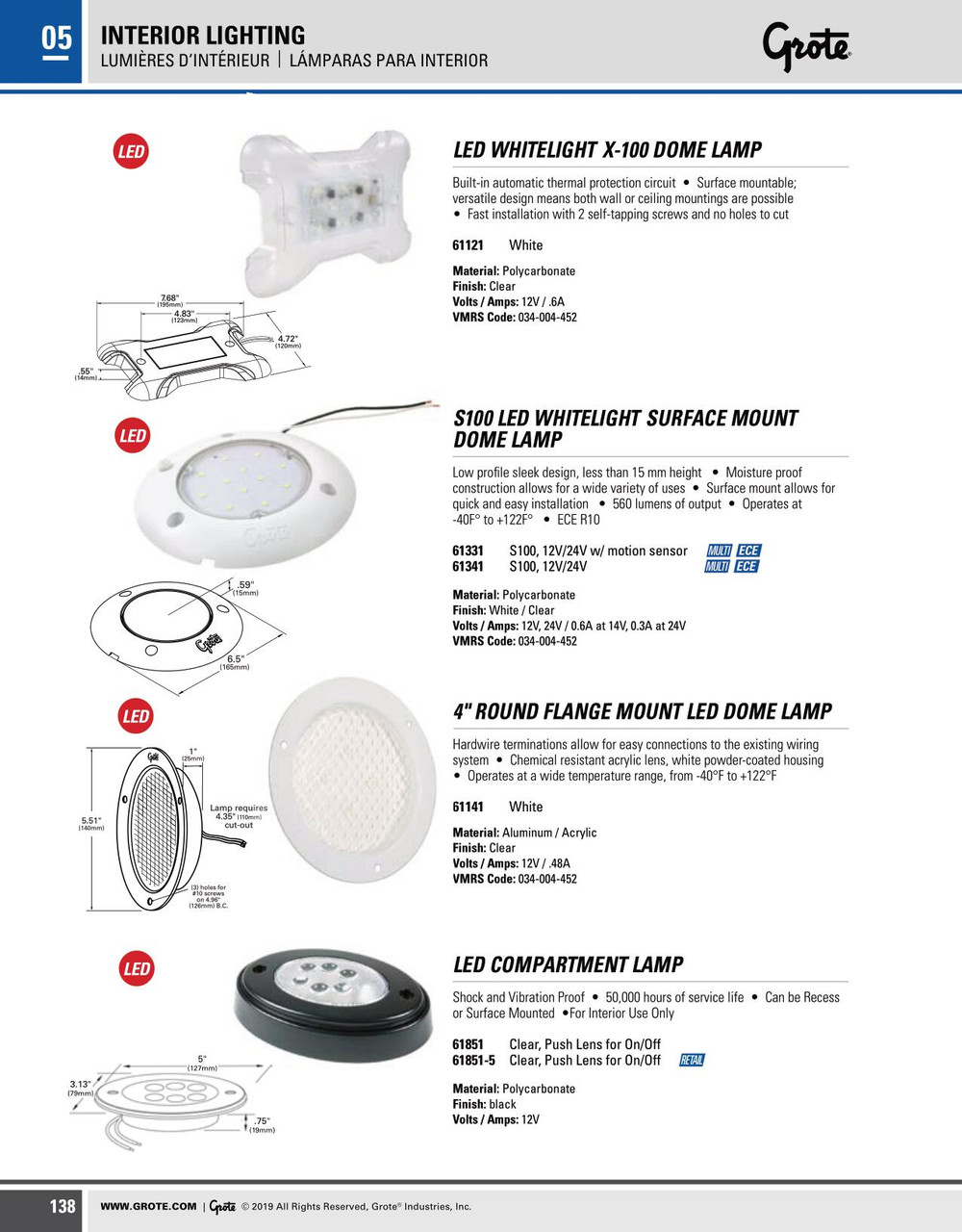 4" Round Flange Mount LED Dome Lamp - Clear  61141