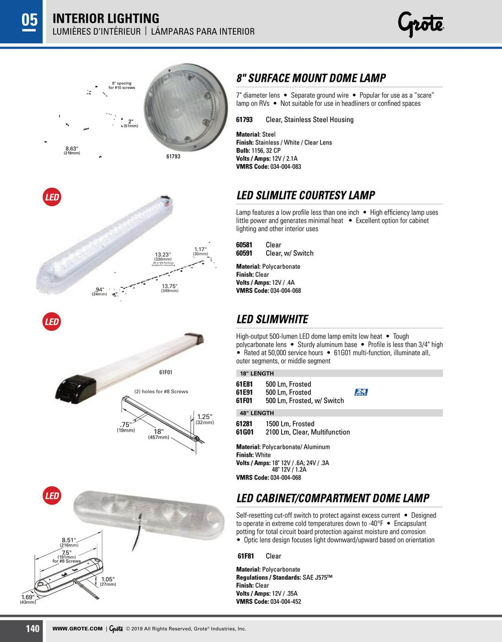 18" LED Slim White @ 500 Lumen w/Switch - Clear  61F01