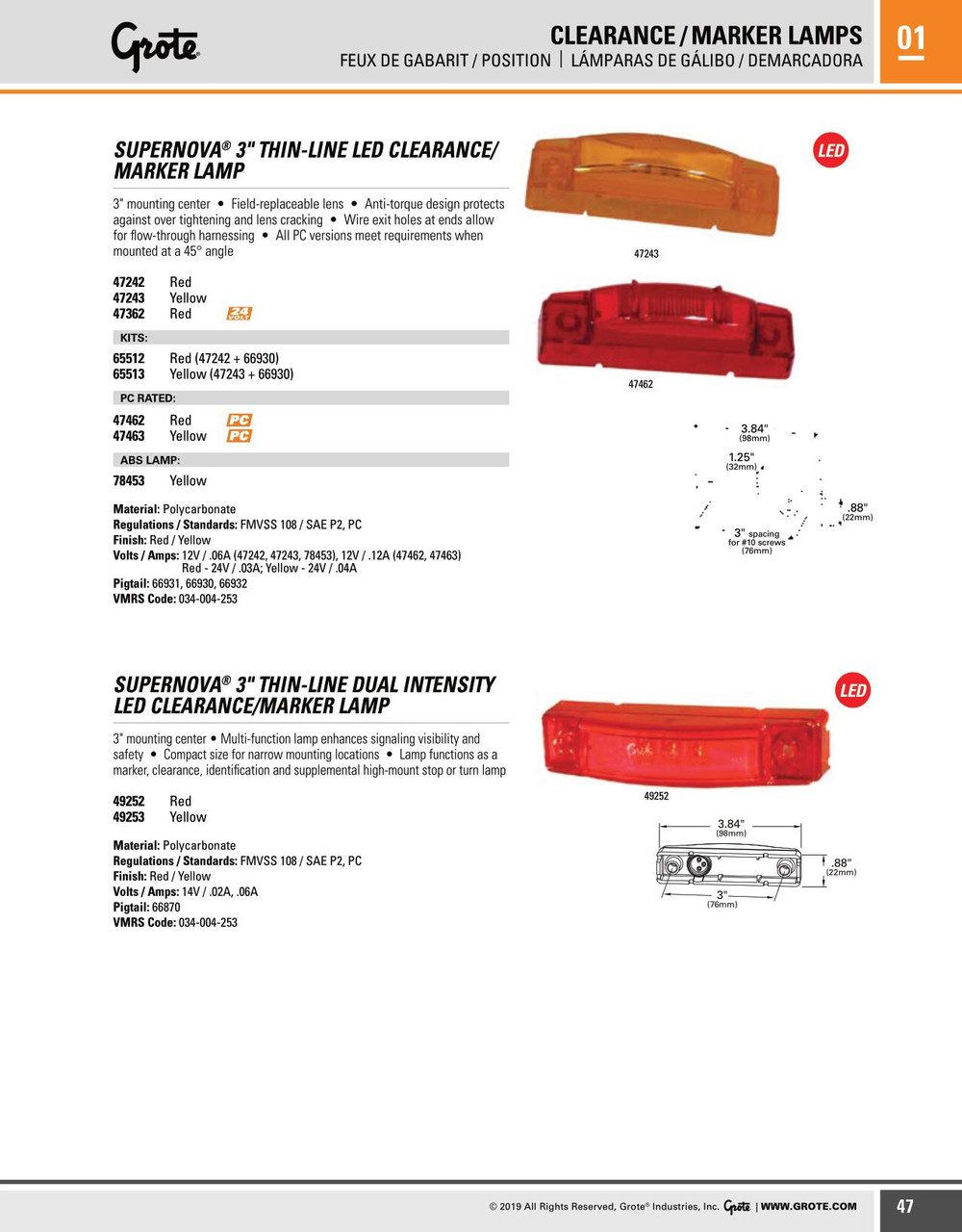 3" SuperNova® Thin-Line LED Clearance/Marker Lamp Kit (47243 + 66930) - Amber  65513