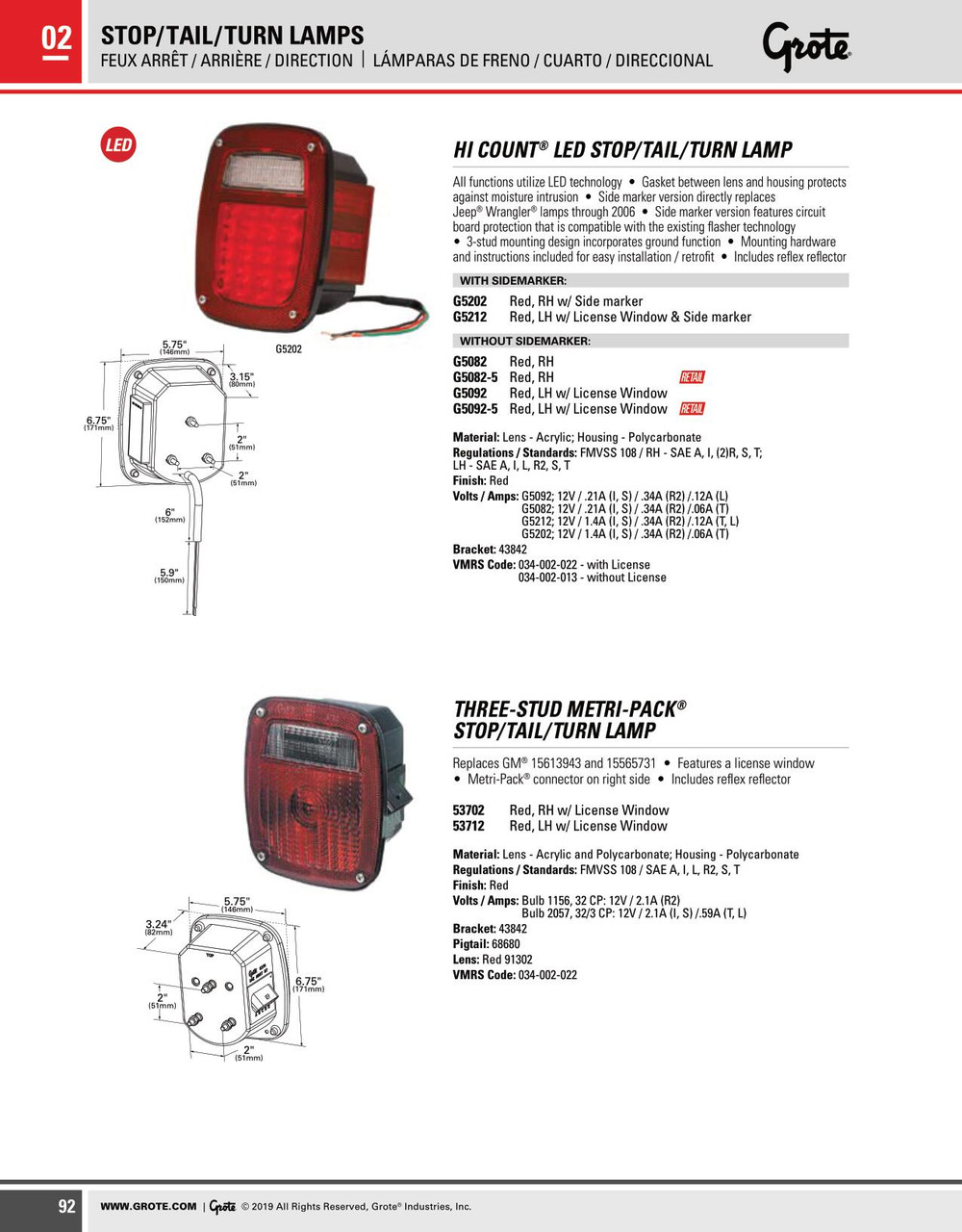 Hi Count® LED Stop/Tail/Turn Lamp Left Hand & License Window - Red/Clear  G5092