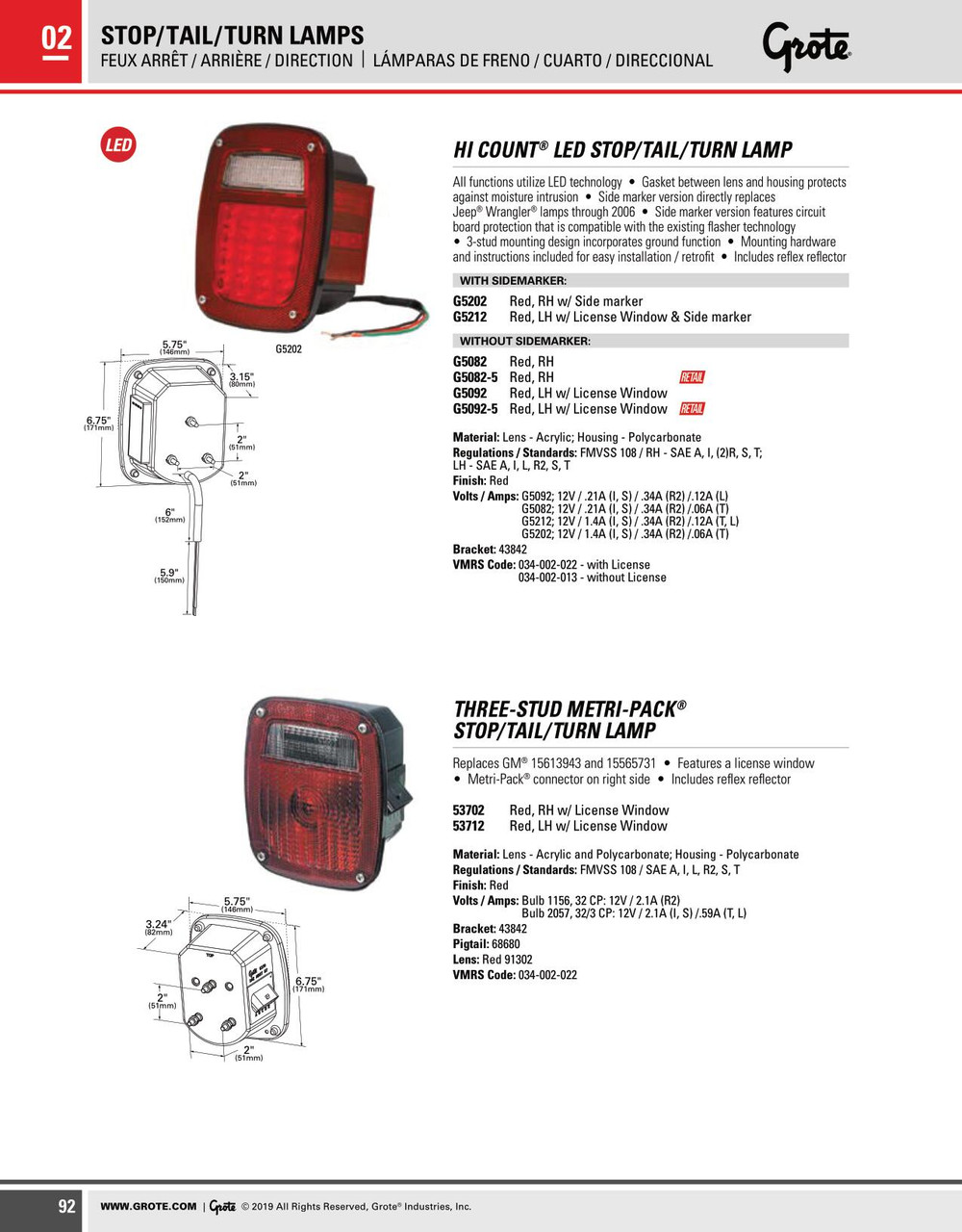 Hi Count® LED Stop/Tail/Turn Lamp Left Hand & License Window & Side Marker - Red  G5212