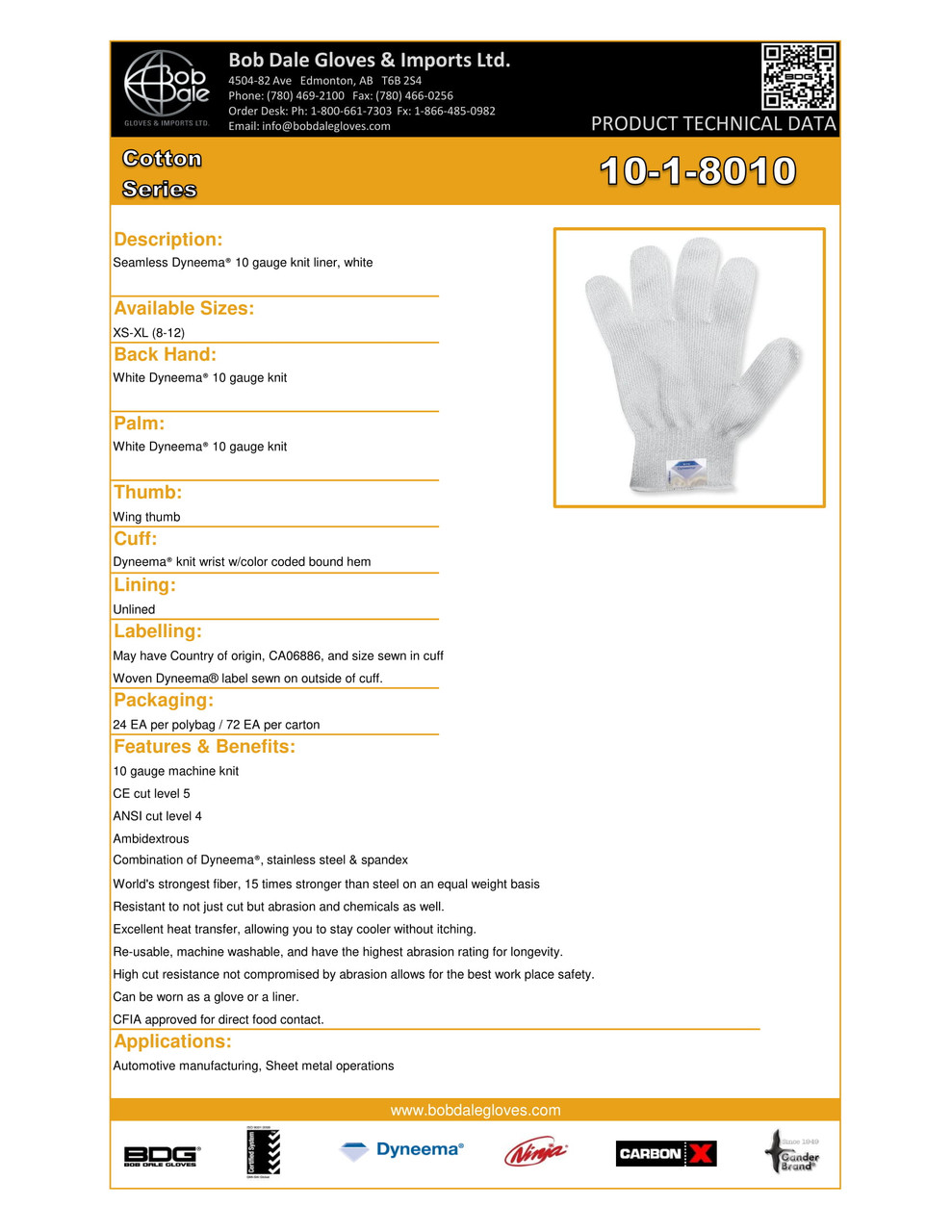 Dyneema® White Knitwrist Cut-Rez Glove  10-1-8010