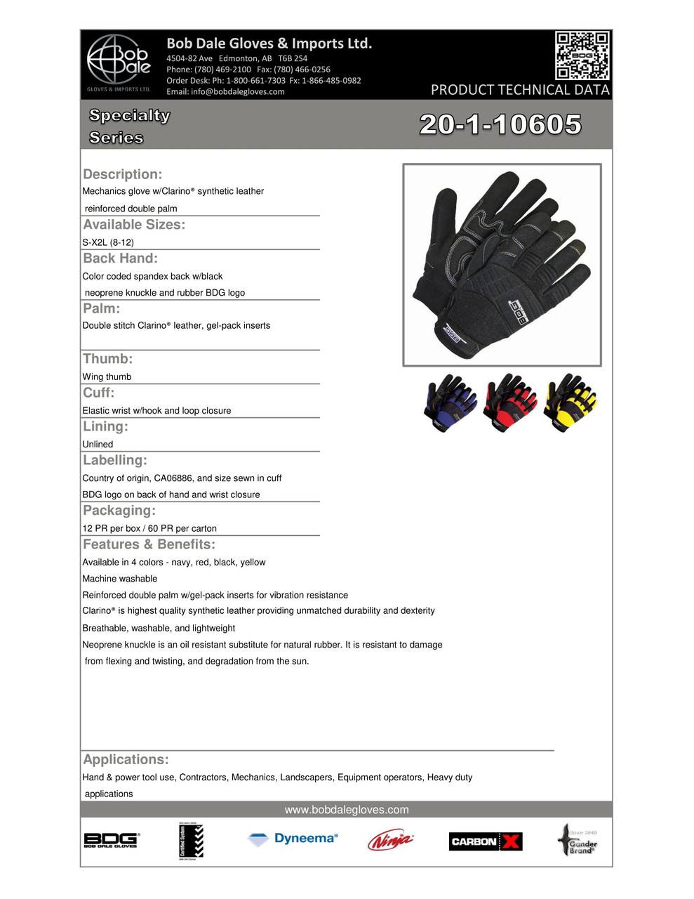 Mechanics Clarino® Leather Anti-Vib Gel Palm Yellow/Black  20-1-10605Y