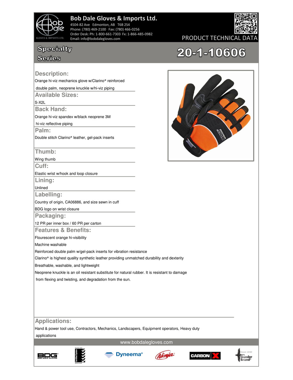 Mechanics Clarino® Leather Anti-Vib Gel Palm Hi-Viz Orange  20-1-10606
