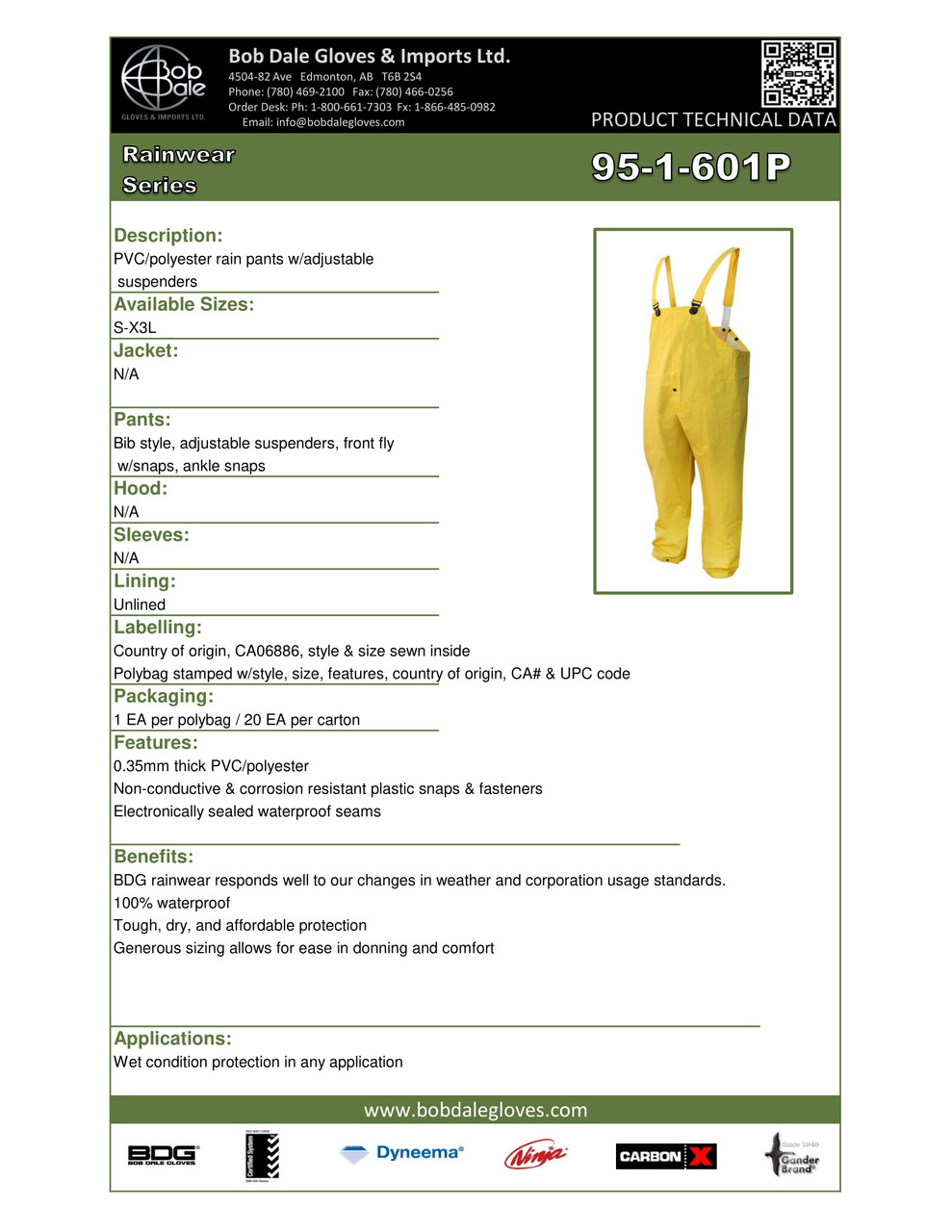 PVC/Polyester Rainwear Bib Pants  95-1-601P