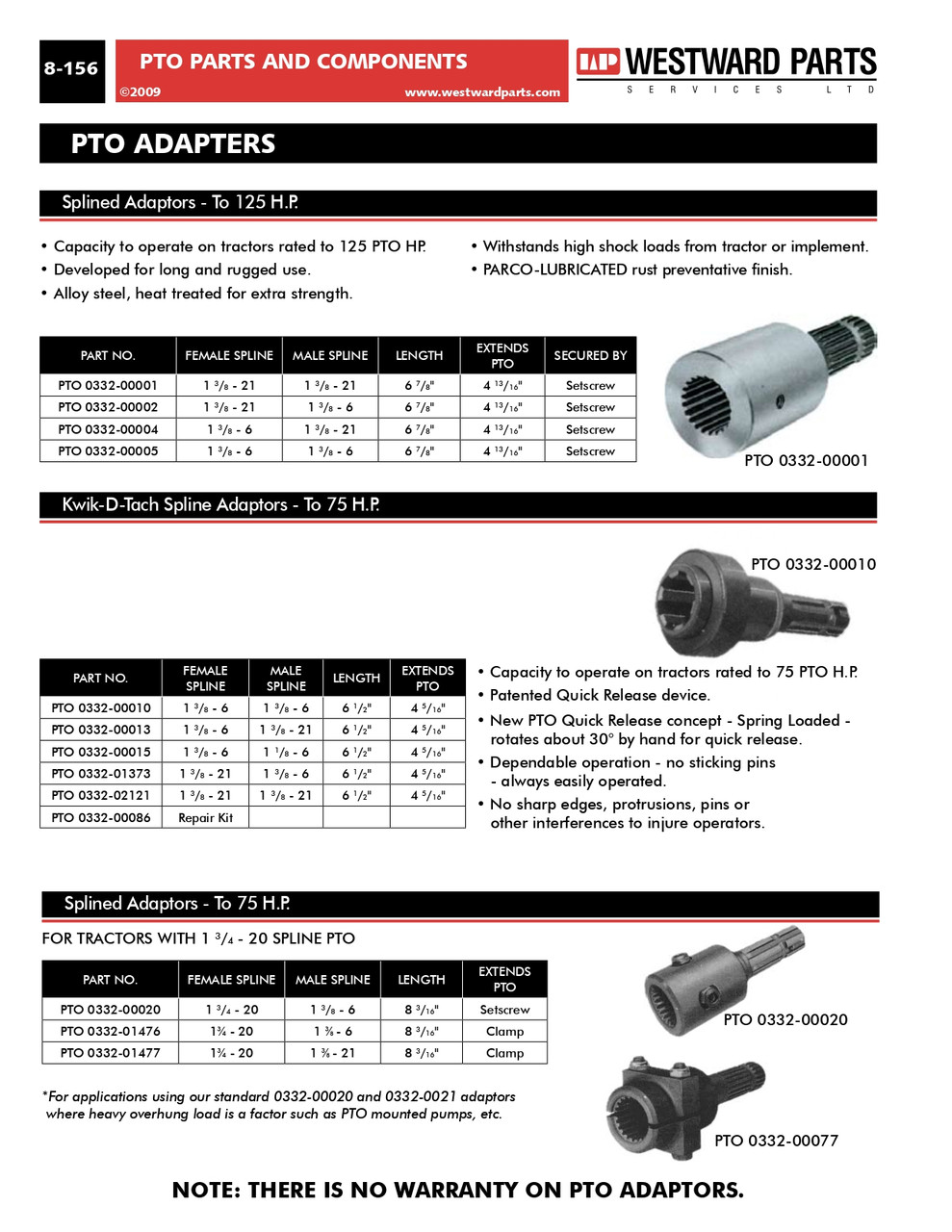 1-3/8"-21 Spline Male x 1-3/8"-6 Spline Female "Kwik-D-Tach" PTO Adapter  PTO0332-00013