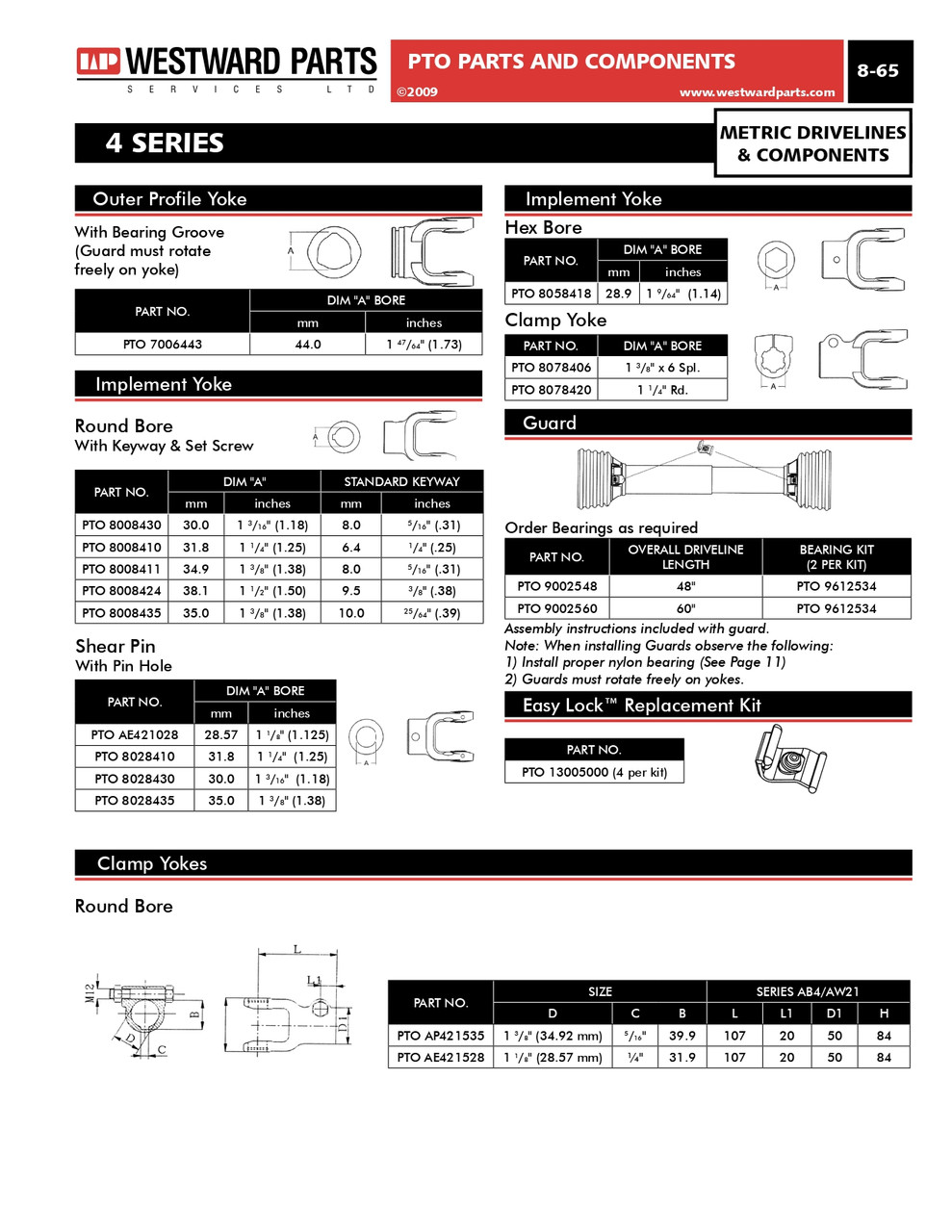 1-3/8"-6 Spline - Push Pin QD Yoke - Bondioli® 4 / Walterscheid® AW21 Series  PTO102-8406